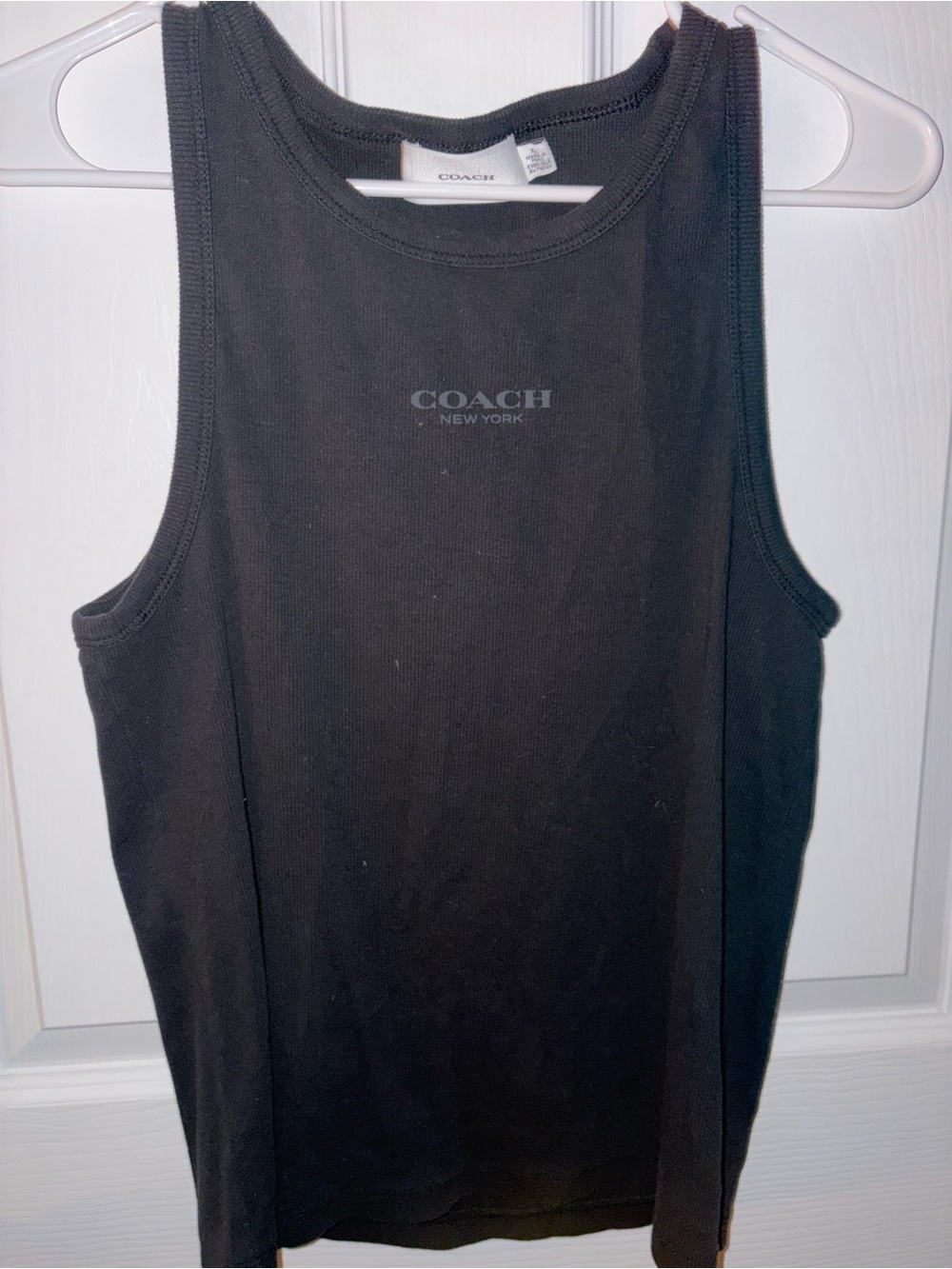 Coach Black Ribbed Logo Tank Top